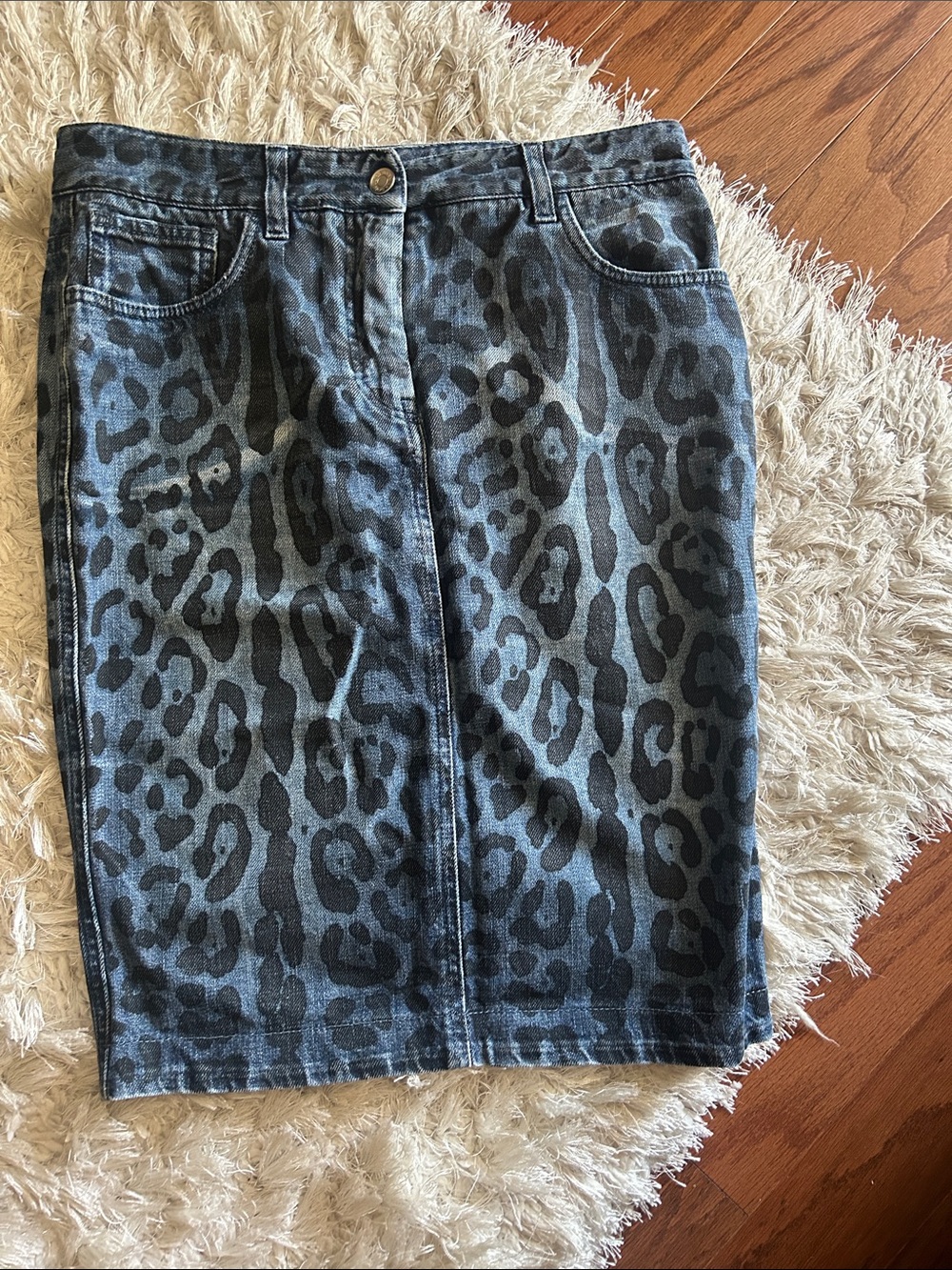 Dolce & Gabbana Black and Gray Leopard Print Pencil Skirt